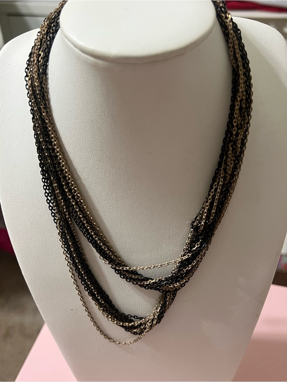 Source Unknown Black and Gold Multi-Strand Layered Necklace
